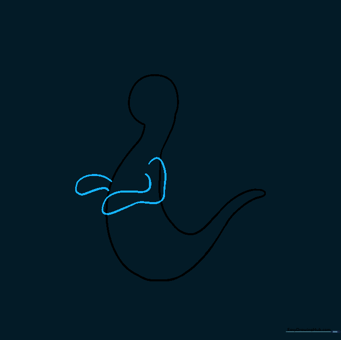 Adding cartoon kangaroo arms with curved lines to show depth and posture.
