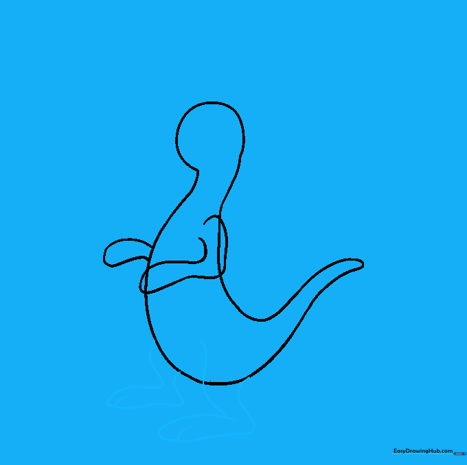 Drawing the kangaroo's large, powerful back legs and feet with toe details.