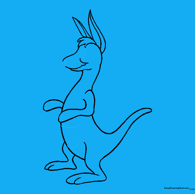Detailing the kangaroo's face, eye, nose, and adding the pouch to the belly.