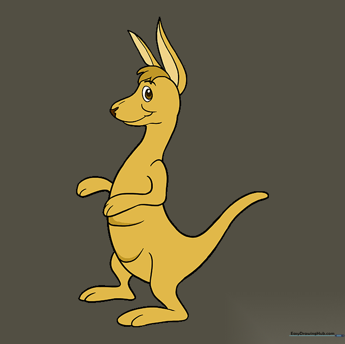 A finished, colored cartoon kangaroo drawing ready for display.