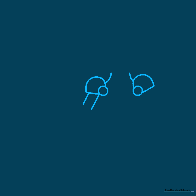 Drawing the neck and shoulder armor of a cartoon knight using circles and curved lines.
