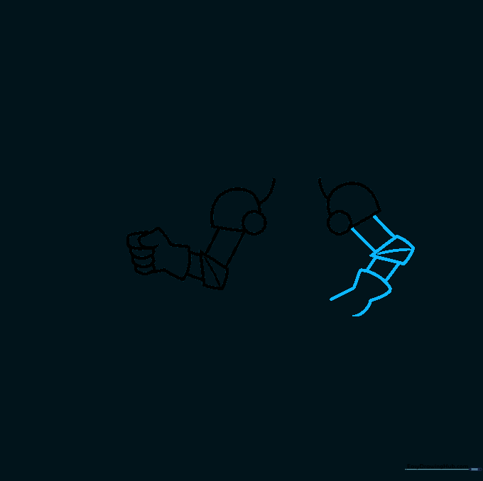 Drawing the second arm and glove cuff for the cartoon knight.