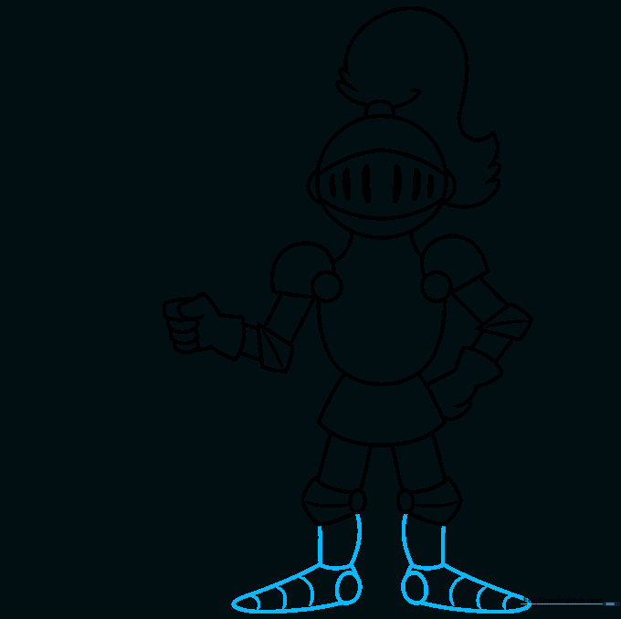 Drawing the knight's boots and ankle armor.