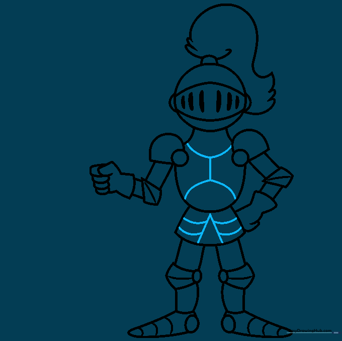 Adding decorative lines and armor plating details to the knight.
