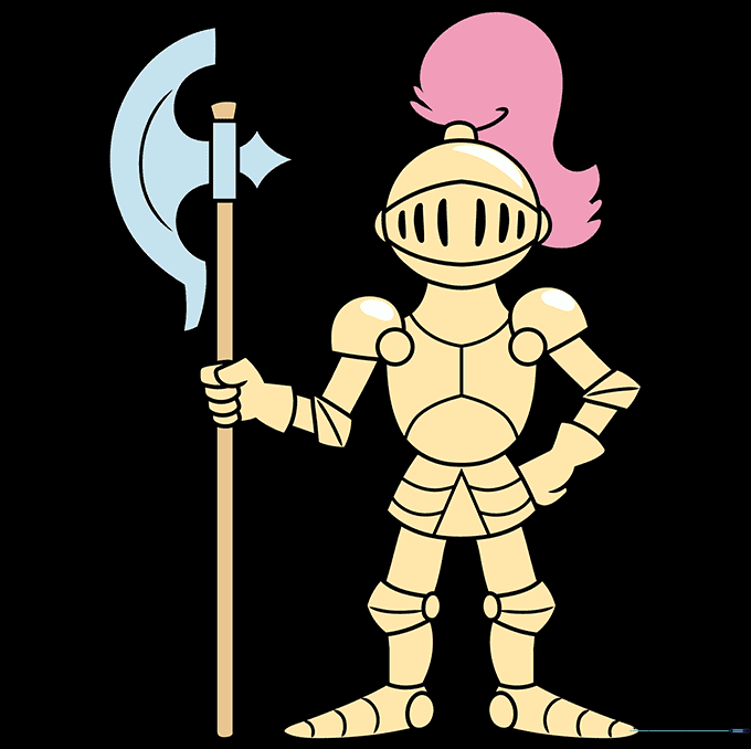 The final colored cartoon knight drawing.