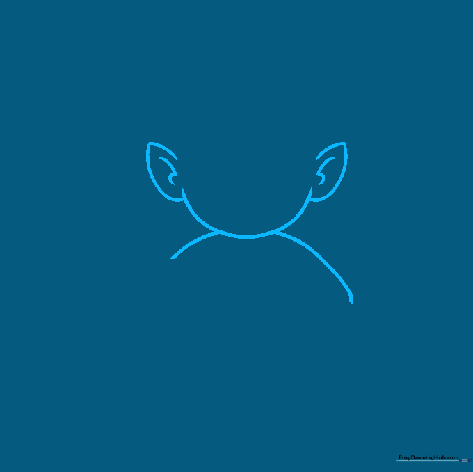 Pencil sketch showing the basic outline of a leprechaun's chin, shoulders, and pointed ears.