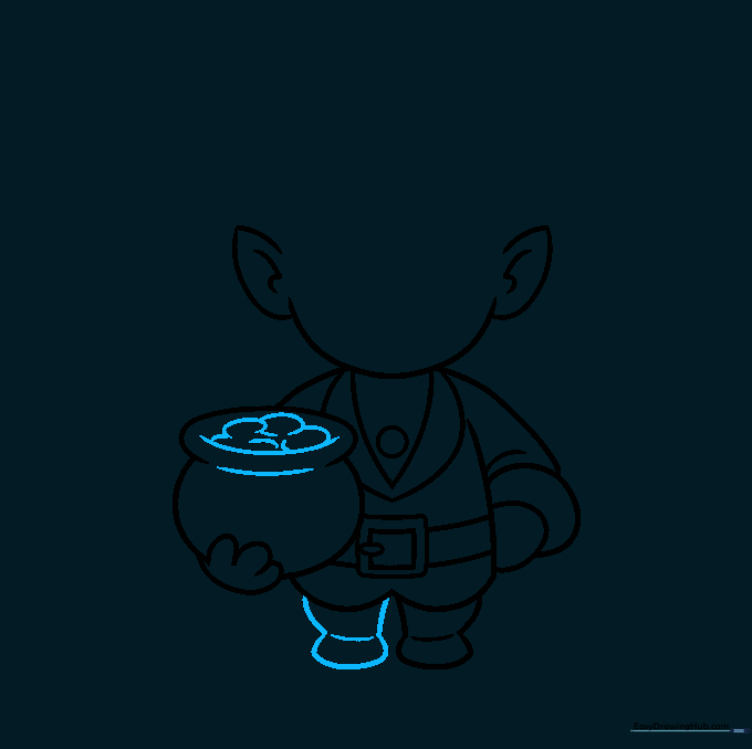 Adding gold coins to the pot and finishing the leg outline.