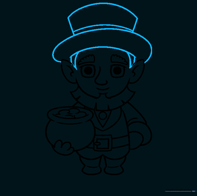 Drawing the leprechaun's hat and sideburns.