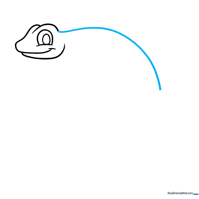 Extending a long curved line from the head to form the lizard's back.