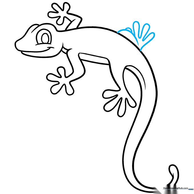Completing the final leg of the cartoon lizard.