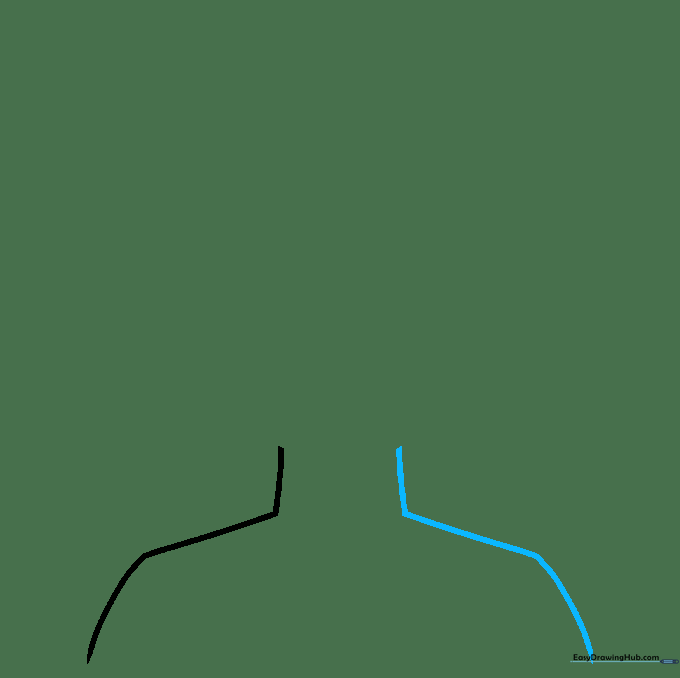 Drawing showing the completed neck and shoulder outline for a cartoon character.
