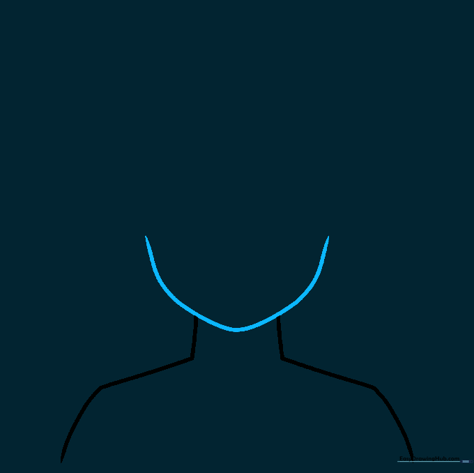 Outline of a cartoon man's face shape including jaw and chin.
