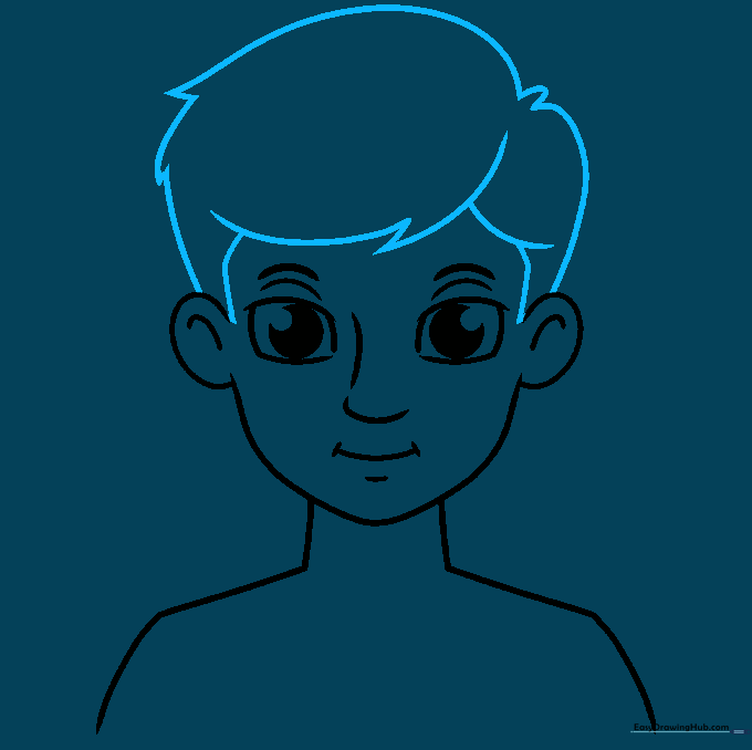 Cartoon man's head with stylized, jagged hair tufts added.