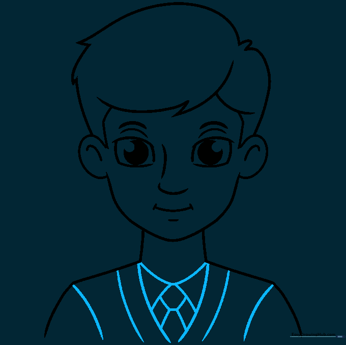 Drawing of a cartoon man wearing a suit, tie, and collar.