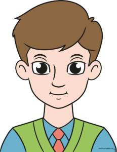 Colorful, finished illustration of a friendly cartoon man in a suit.