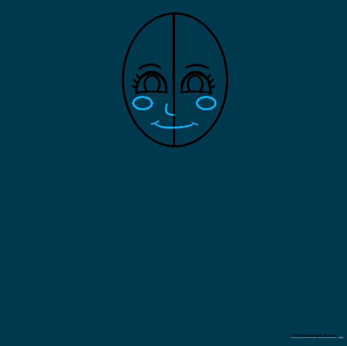 Cartoon face with nose, blushing cheeks, and a smiling mouth added.