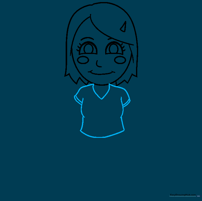 Neck and upper body of the cartoon mom added to the drawing.