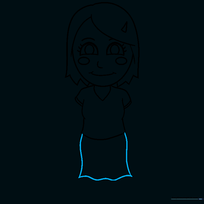 Cartoon mom drawing showing the addition of a skirt.