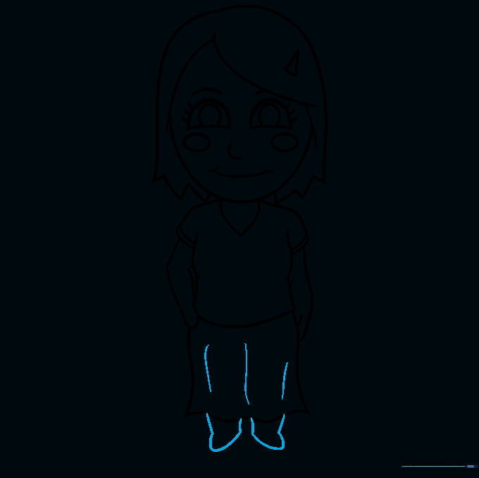 Cartoon mom drawing with skirt folds and legs added.
