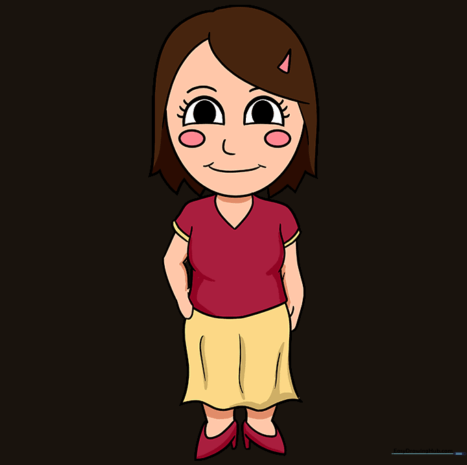 The final colored cartoon mom drawing.