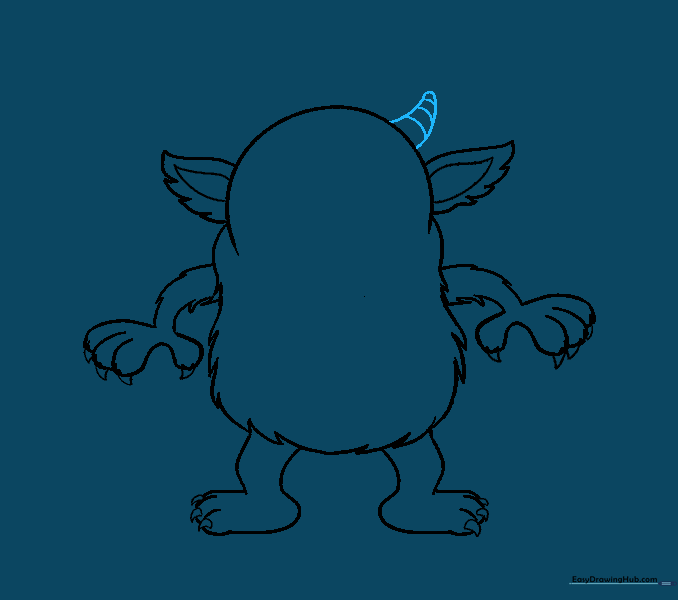 A ridged horn drawn on the top of the monster's head.