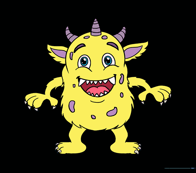 A fully colored, friendly cartoon monster.