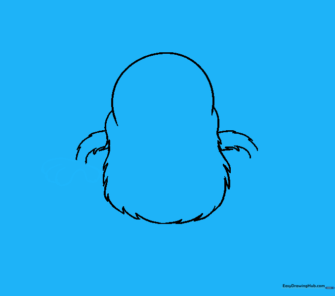 Fingers drawn as U-shaped lines at the end of the monster's arms.