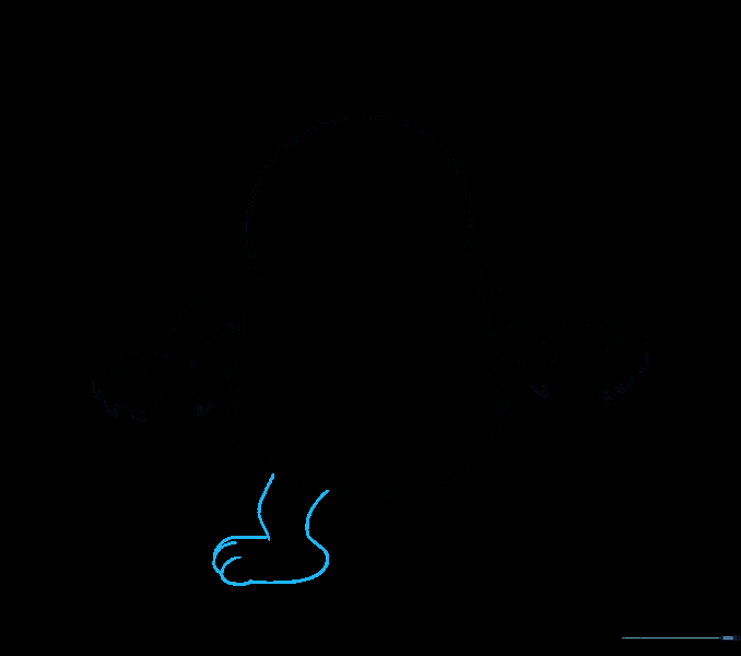 A leg and foot with toes drawn at the bottom of the monster's body.