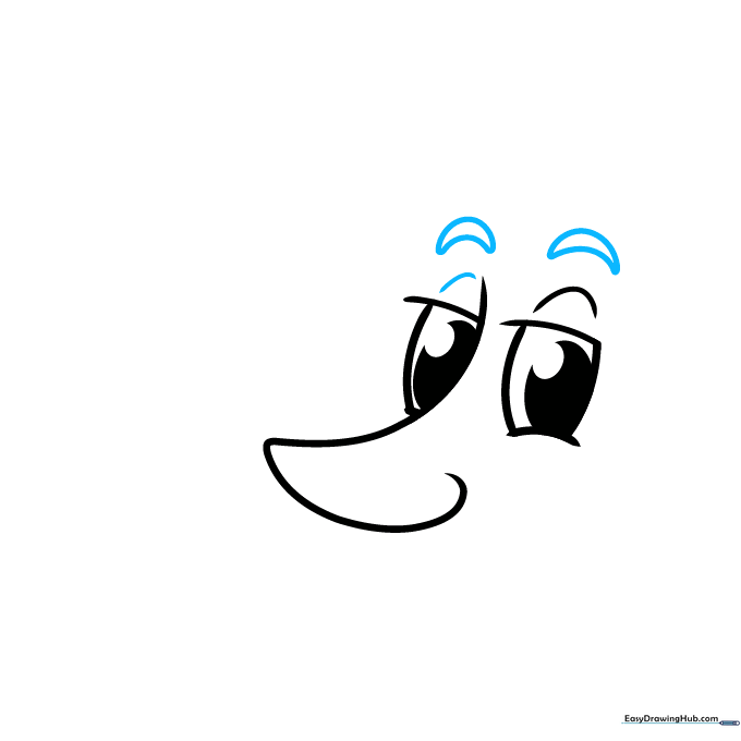 Drawing expressive eyebrows above the eyes.