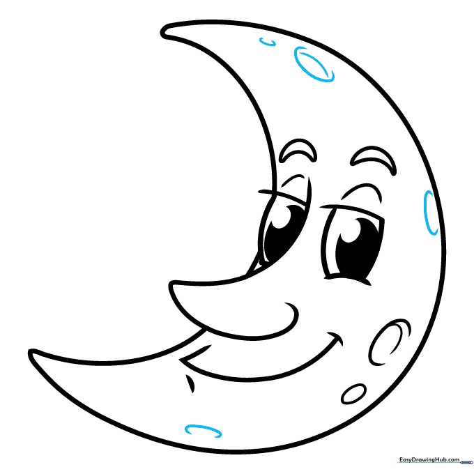 Finalizing the moon drawing with additional craters.