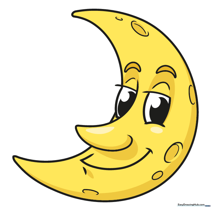 A fully colored and finished cartoon moon character.