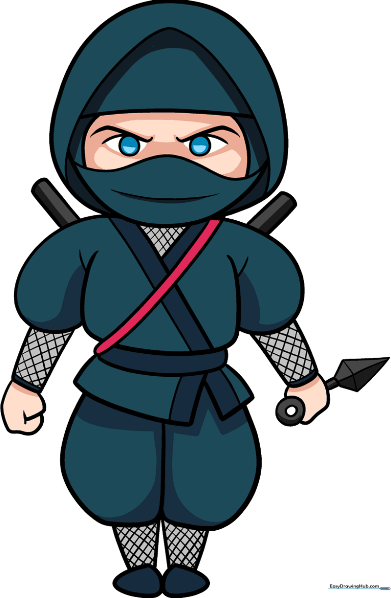 A vibrant, finished cartoon ninja character standing in a ready pose.