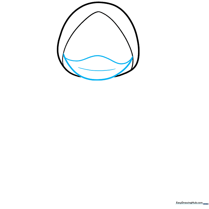 Drawing the ninja's face mask with curved lines wrapping around the lower face.