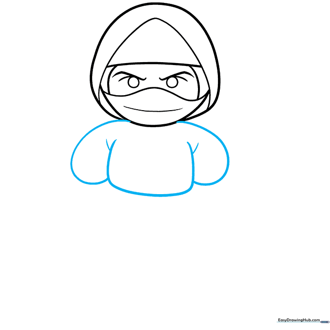Sketching the upper body and arm structure of the ninja.