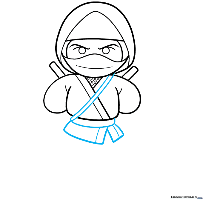 Drawing the ninja's belt and the lower flaps of the tunic.