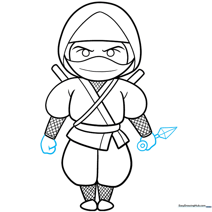 Drawing the ninja's hands and the dagger weapon.