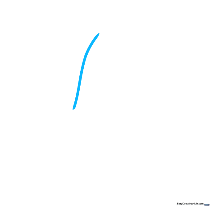 A light, vertical wavy line drawn on white paper, serving as the initial guide for a cartoon nose structure.