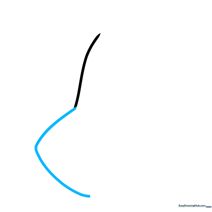 A wide, rounded arrow shape pointing left, attached to the previous wavy line to form the nose tip.