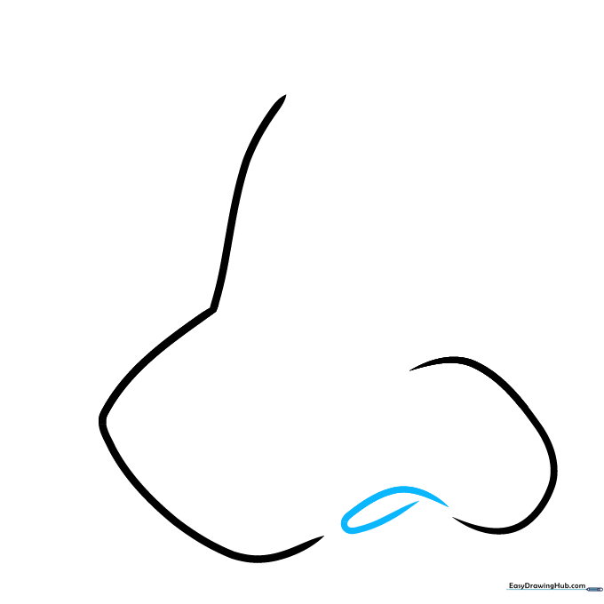 A small hook shape drawn within the nose base, representing the nostril area.
