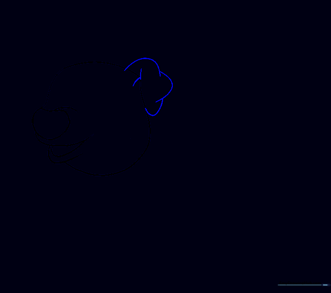 A floppy ear added to the side of the pig's head using curved lines.