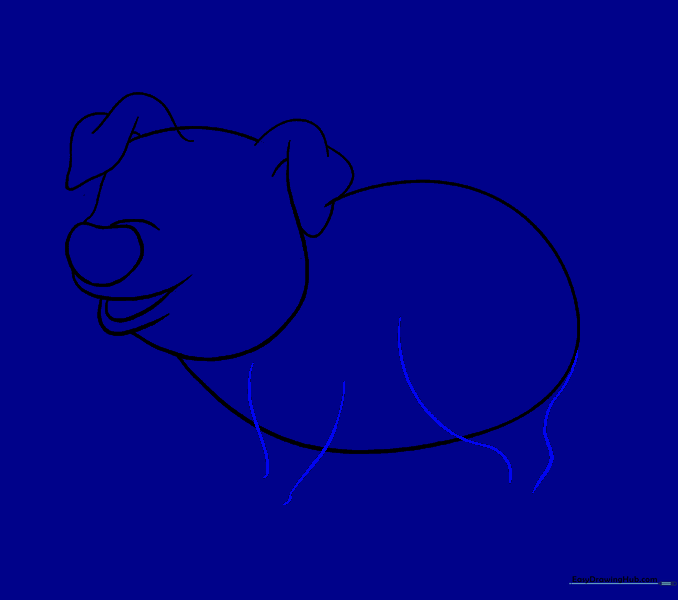 Two sets of curved lines forming the front legs of the pig.