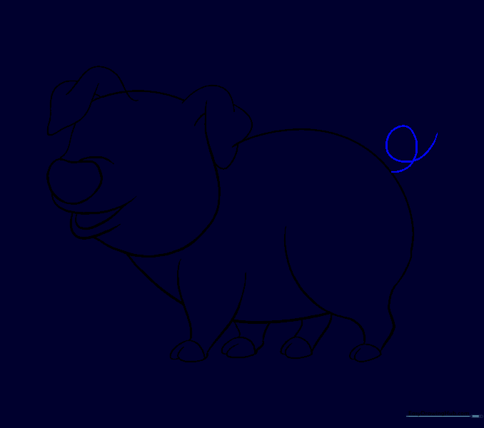 A curly, spiral line drawn on the pig's rear to form the tail.
