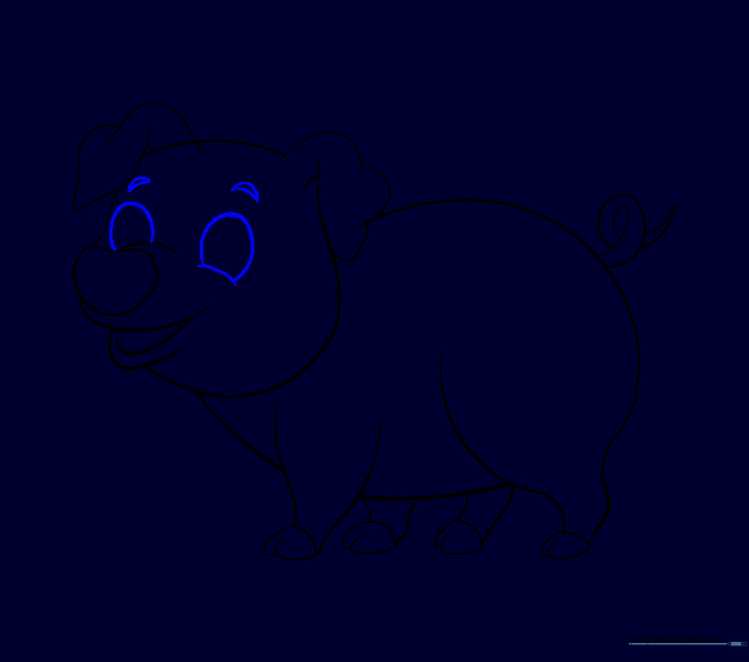 Two eye shapes with curved eyelids added to the pig's face.