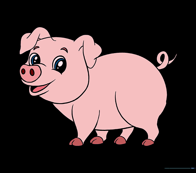 The finished, colored cartoon pig illustration.