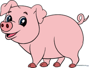 A friendly, finished cartoon pig character standing on a white background.