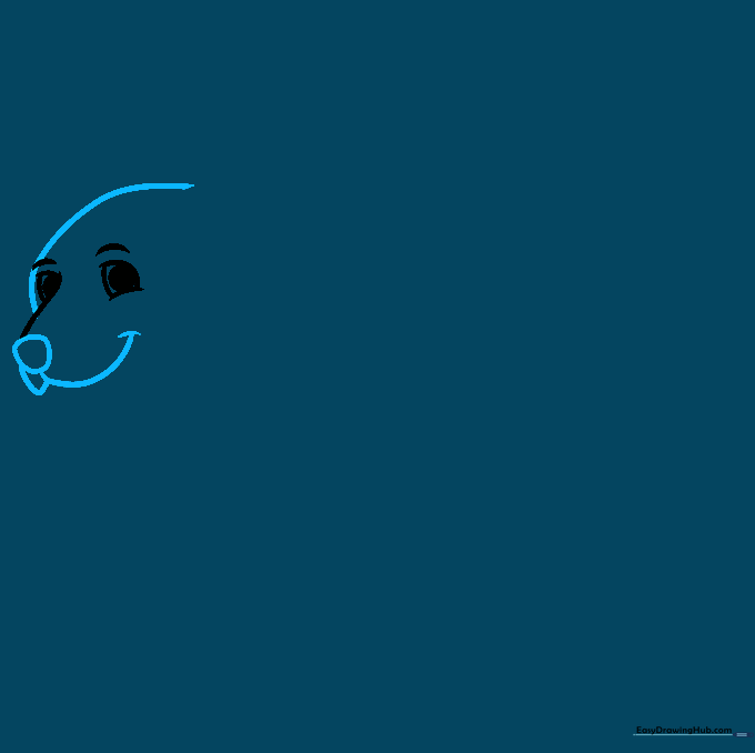 Drawing the nose and upper head shape of a polar bear using soft curved lines.
