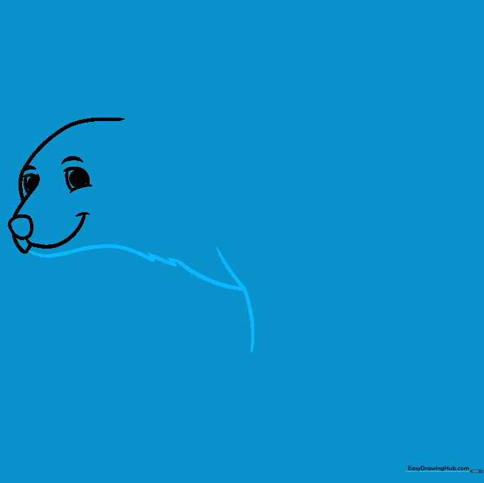 Adding the neck and chest area to the polar bear sketch with textured fur lines.