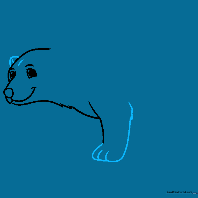 Sketching the ears and the beginning of the front leg on the polar bear.