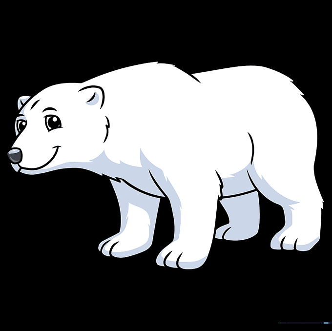 Finished cartoon polar bear drawing with light shading and color.