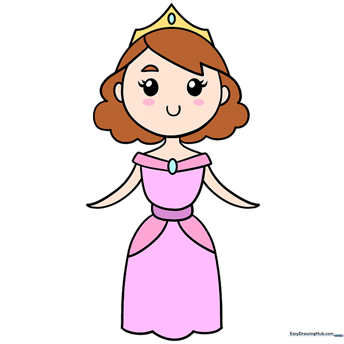 Fully colored cartoon princess drawing.